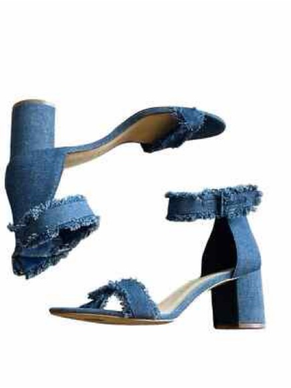 Sole Society Denim Frayed Block Heel Sandals